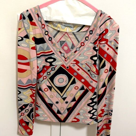 Emilio Pucci Multicolor Geometric Long Sleeve Top - Picture 1 of 8